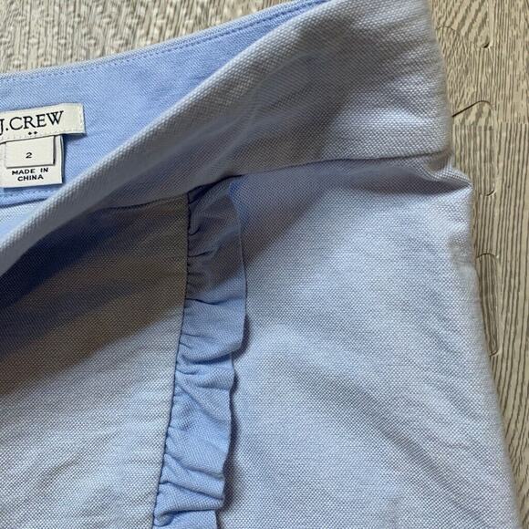 J Crew Skirt Womens 2 Periwinkle Oxford Nantucket Ruffle Faux Wrap Back Zip - Picture 4 of 12